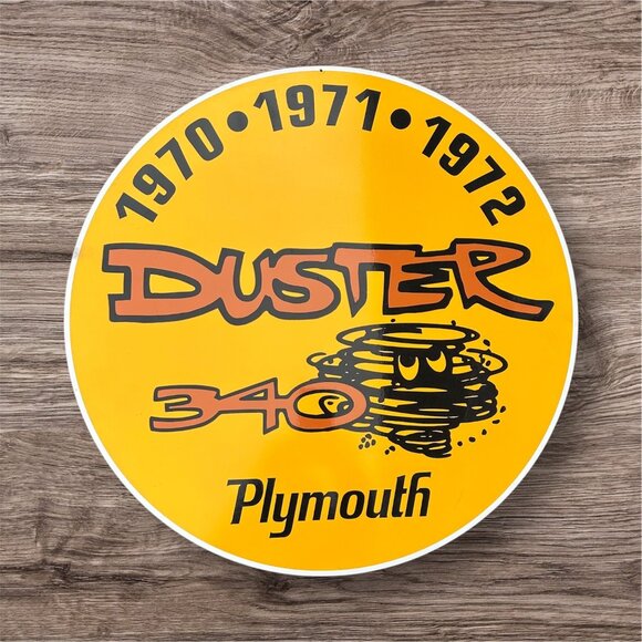Plymouth Duster 340 Round Advertising Sign Vintage Style 1970 19711972 Yellow Bl - Picture 4 of 5